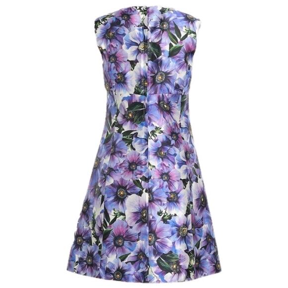 Dolce & Gabbana Purple Anemone Floral Silk Sleeveless Mini Dress IT 46 XL - Picture 2 of 6